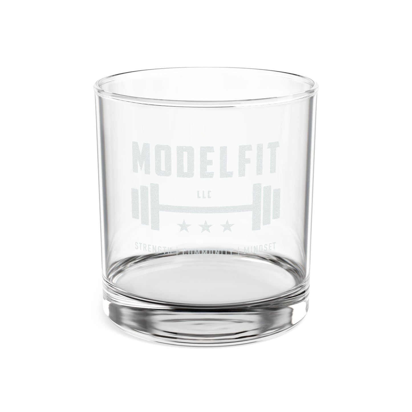Engraved Whiskey Glass 10.5oz — 'MODELFIT' Barbell Logo
