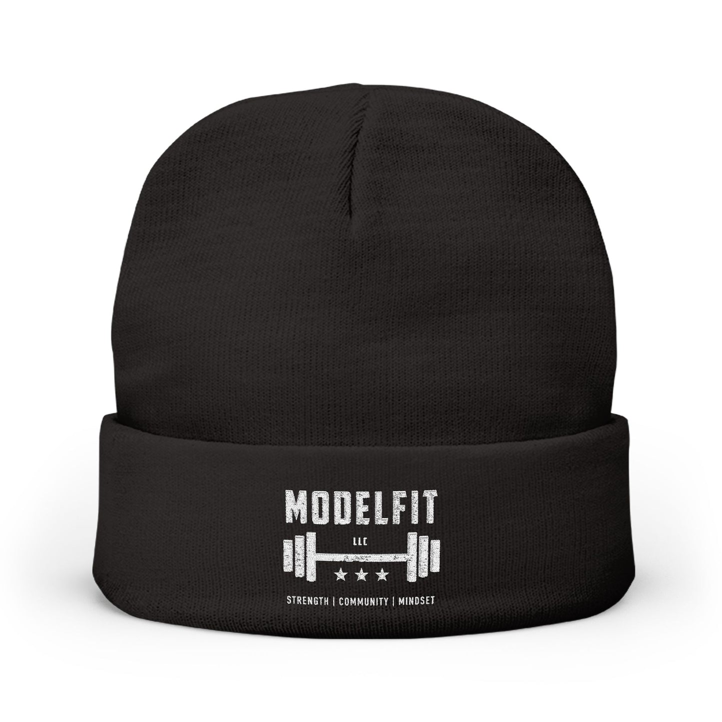 ModelFit Embroidered Knit Beanie — Weightlifting Gym Hat